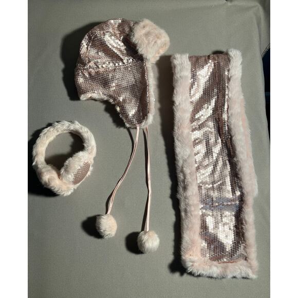 Kohls Candie’s Pink Furry Hat Scarf Muff Set - Picture 1 of 8